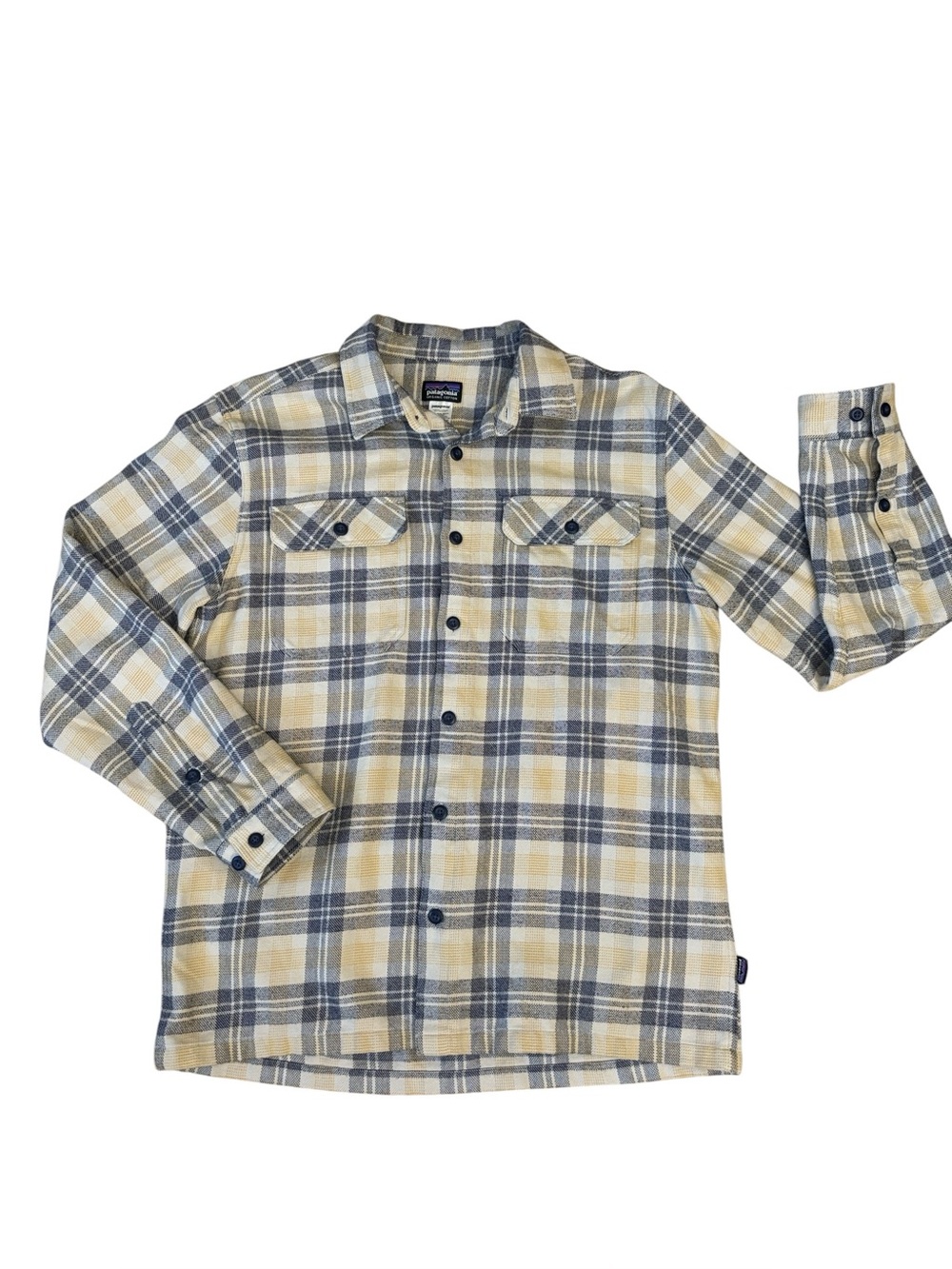 Patagonia Fjord Flannel Yellow Blue Plaid Organic Cotton Midweight Shirt Medium‎
